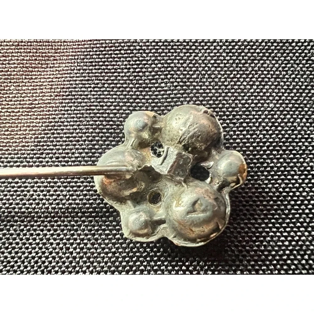 Vintage Rhinestone Collar Pin Silver Tone Double Floral Ends Bar Brooch 2.25